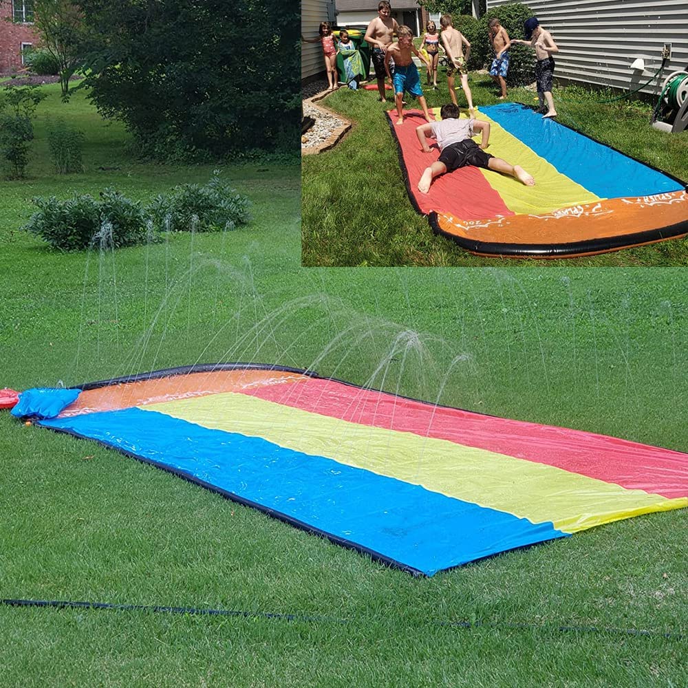 Lavinya 18ft Water Slip Splash and Slide With Inflatable waterslides with Crash Pad (3 Sliding Racing Lanes 18ft ) For Kids Summer Fun