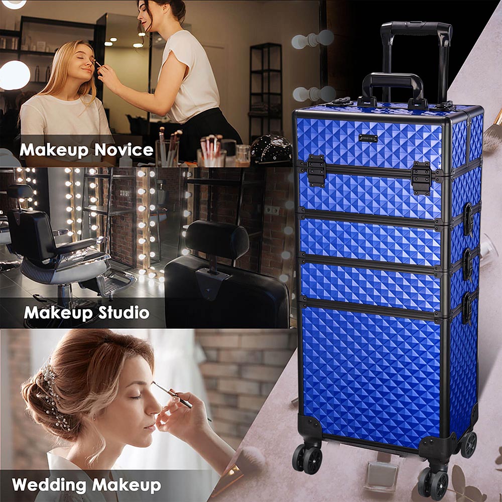 Byootique 4 in 1 Rolling Makeup Case 4-Wheel Blue