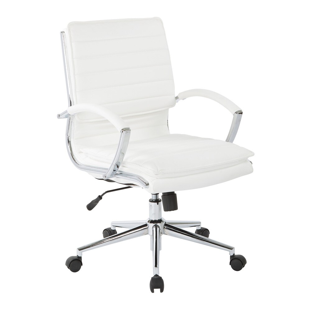 Faux Leather Chair/ Chrome Base Mid back Professional Managers Chair w/ Removable Sleeves