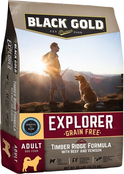 Black Gold Explorer Timber Ridge Formula with Beef and Venison Grain-Free Dog Food， 28-lb bag