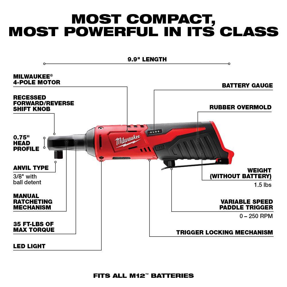 MW M12 FUEL 12V 3 in. Lithium-Ion Brushless Cordless Cut Off Saw Kit W M12 38 in. Ratchet 2522-21XC-2457-20