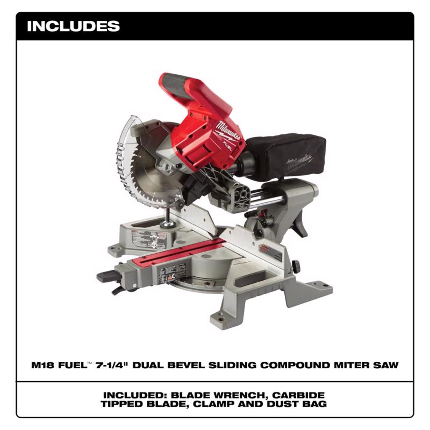 MW M18 FUEL 18 V 7-1/4 in. Cordless Brushless Dual-Bevel Sliding Compound Miter Saw Tool Only