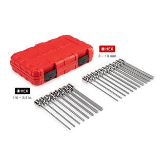 TEKTON 38 Inch Drive Long Hex Bit Socket Set 19-Piece (18-38 in. 3-10 mm) SHB91315