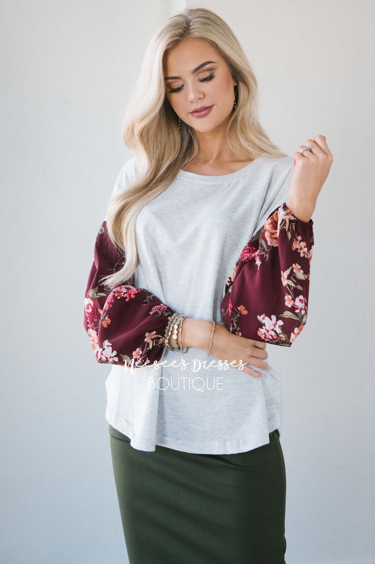 Chiffon Floral Bubble Sleeve Sweater