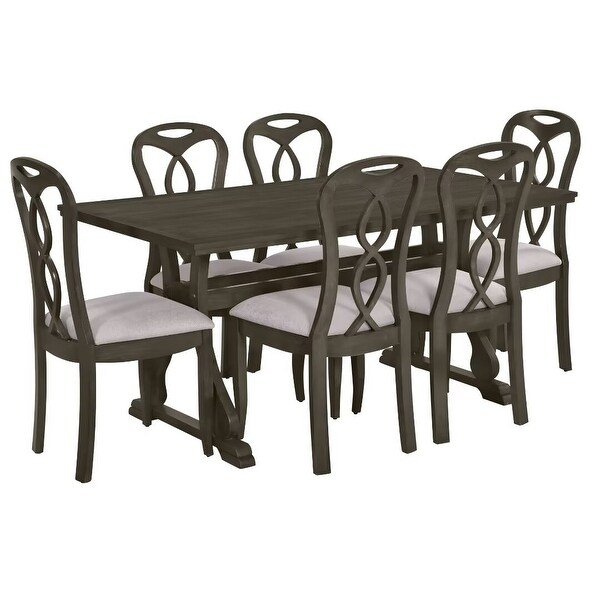 Trestle Dining Table Set with Upholstered Dining Chairs，Smooth Backs