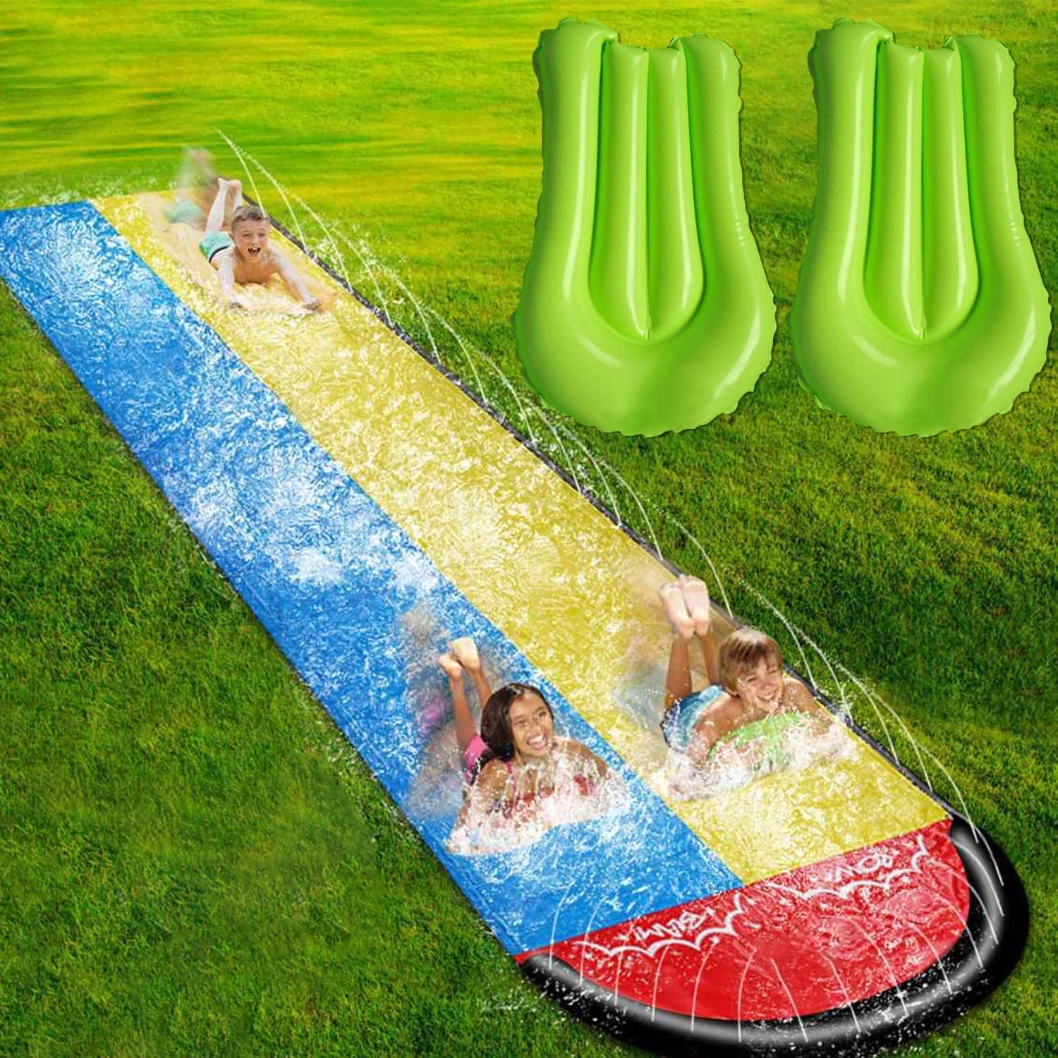 Slip and Slide Water Slide for Kids and Adults -16FT Long Giant Adult Slip and Slide for Outside with 2 Surfboards, Build in Splash Sprinklers, Water Slide for Backyard Outdoor Kids Toys Games