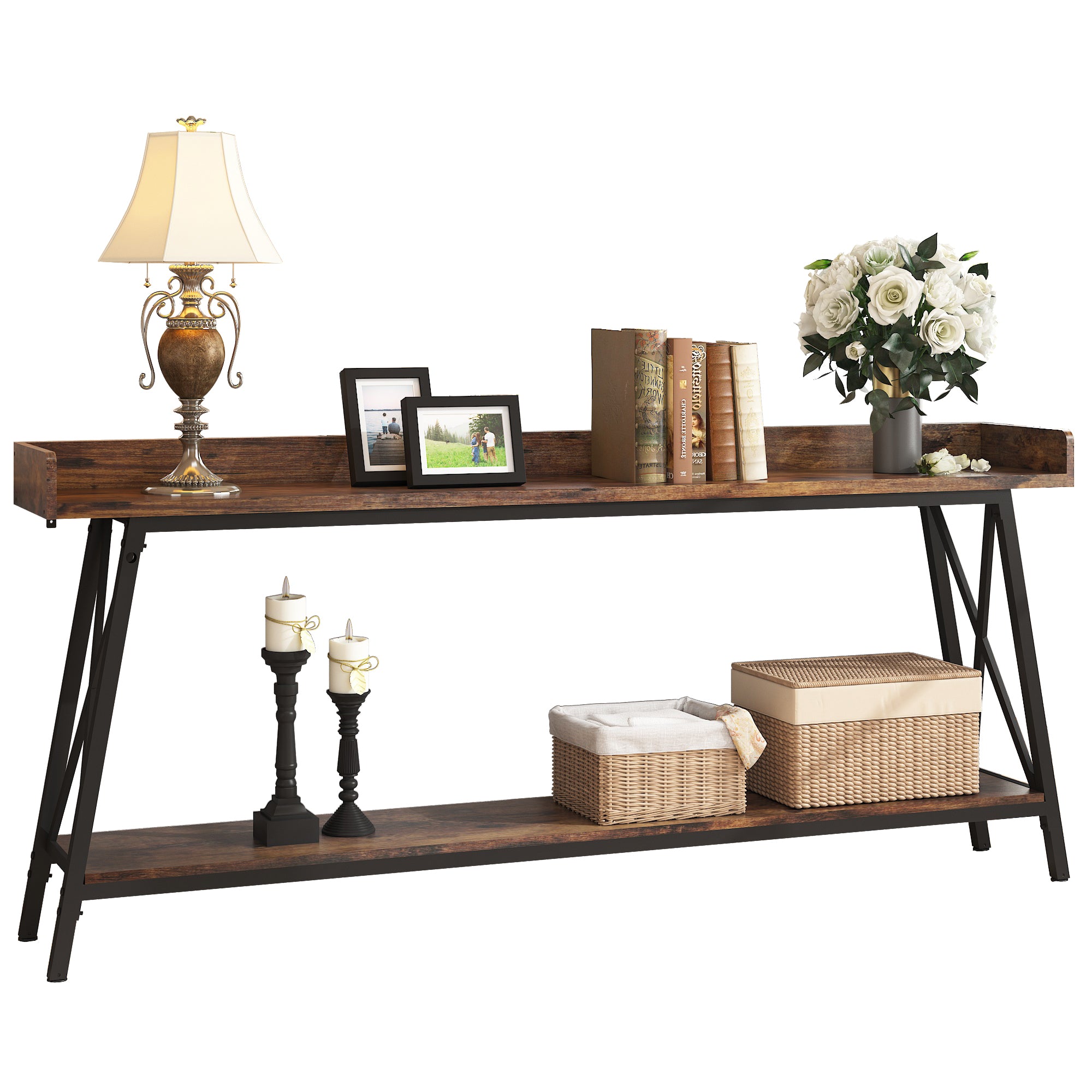 Industrial Sofa Table, 70.87 inch Narrow Console Table Behind Couch