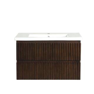 Ari Kitchen and Bath San Diego 30 in. W x 18.7 in D x 19.50 in. H Bath Vanity in Walnut with Ceramic Vanity Top in White with White Basin AKB-DIEGO-30-WALNUT