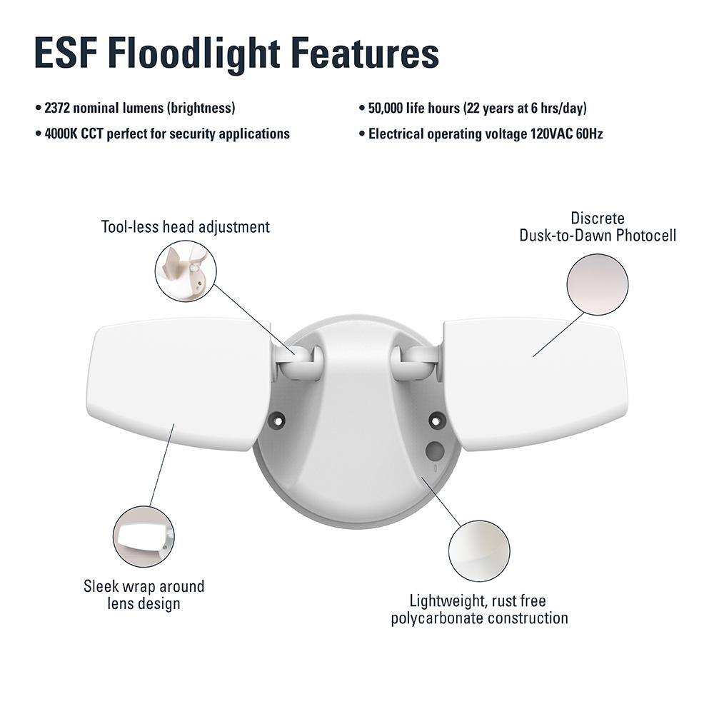 HALO 23.9-Watt White Outdoor Integrated LED Dusk to Dawn Flood Light 4000K 80 CRI ESF2A4DW