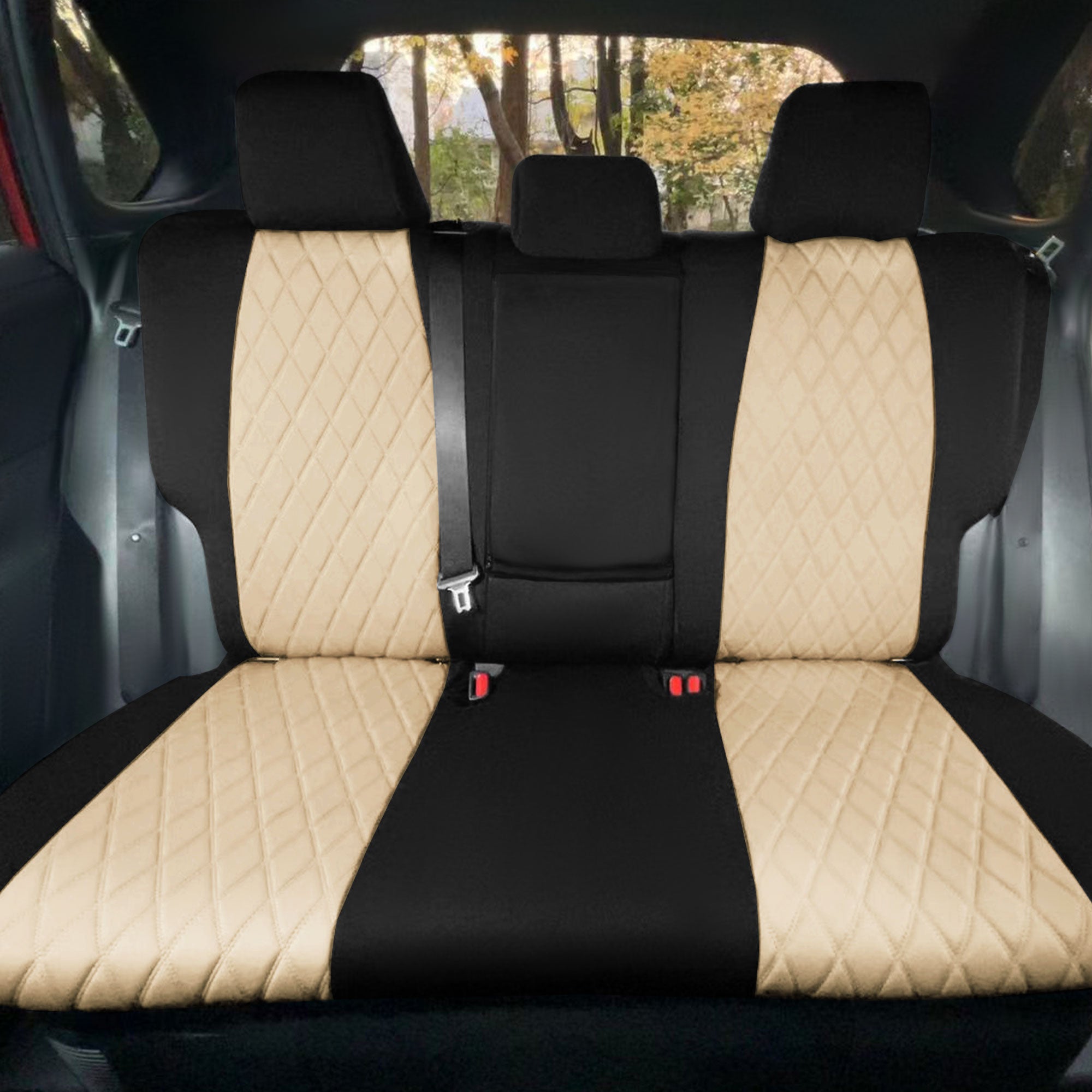 TLH Beige Full Set Neosupreme Custom Fit Seat Covers for 2019-2022 Toyota Rav4 LE | XLE | Limited with Water Resistant Neoprene Insert