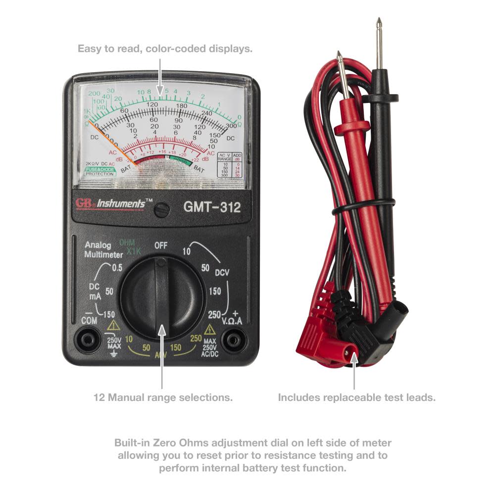 5 Function， 12 Range Analog Multimeter， 1/Clam ;