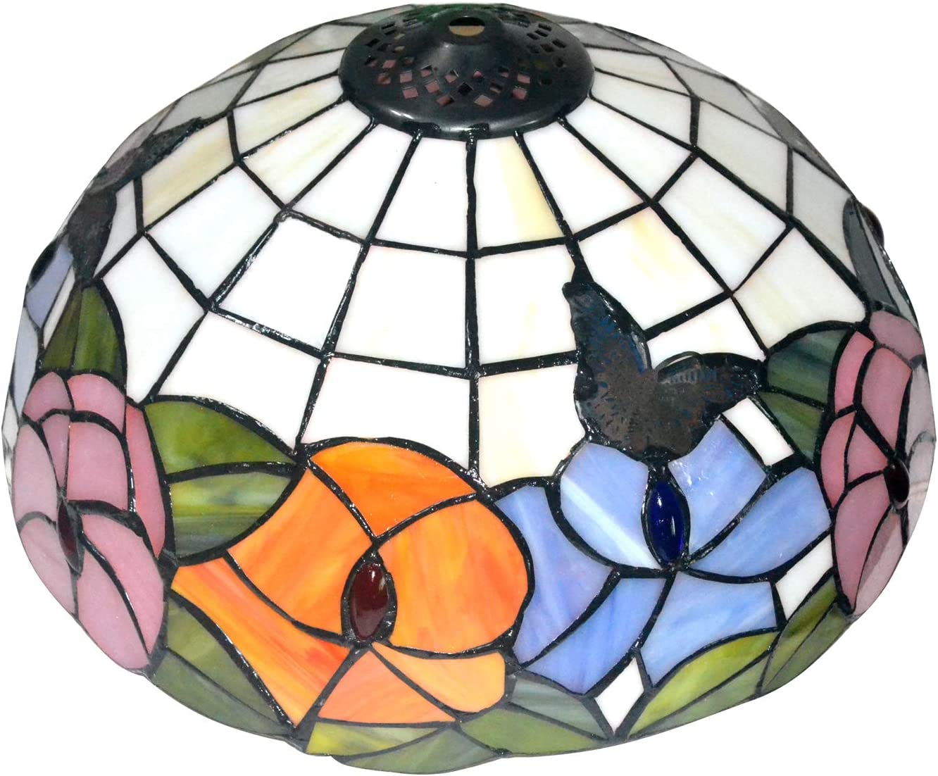 SHADY Premium Tiffany Style Butterfly and Flower Stained Glass Table  Lamp shade 11-7/8 Inch Width  Only Lampshade  Exclude Accessories  Pack of 1