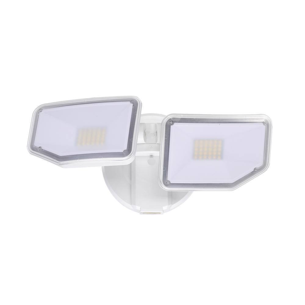 AWSENS 130-Watt Equivalence White Outdoor 2-Light Integrated LED Wall or Eave Mount Flood Light AW5062-WH