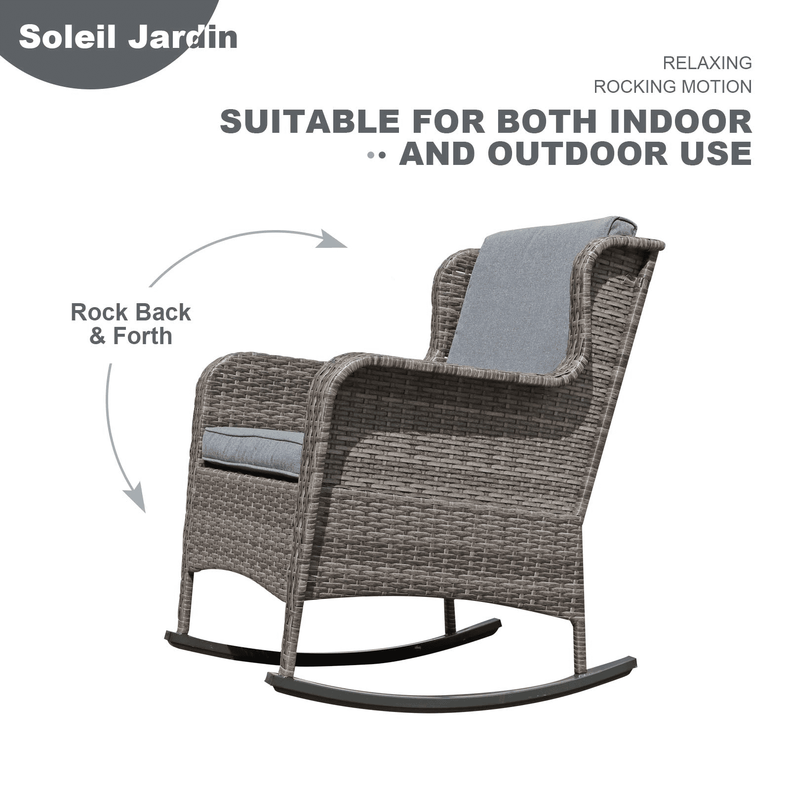 Soleil Jardin Set of 2 Patio Resin Wicker Rocking Chair w/ Cushions, Outdoor Furniture Gray Cushions