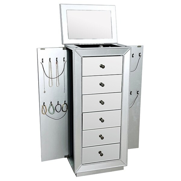 Multifunctional Jewelry Armoire with 6 Drawers and 2 Side Swing Doors - - 36977670