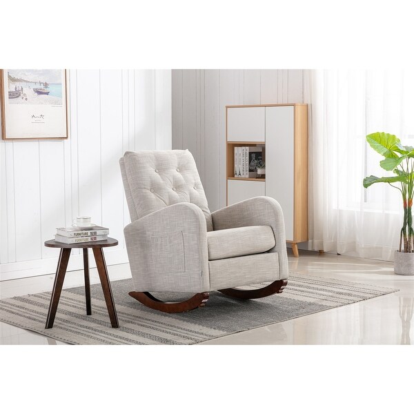 High Back Rocking Chair Nursery Chair .Comfortable Rocker Fabric Padded Seat .Modern High Back Armchair