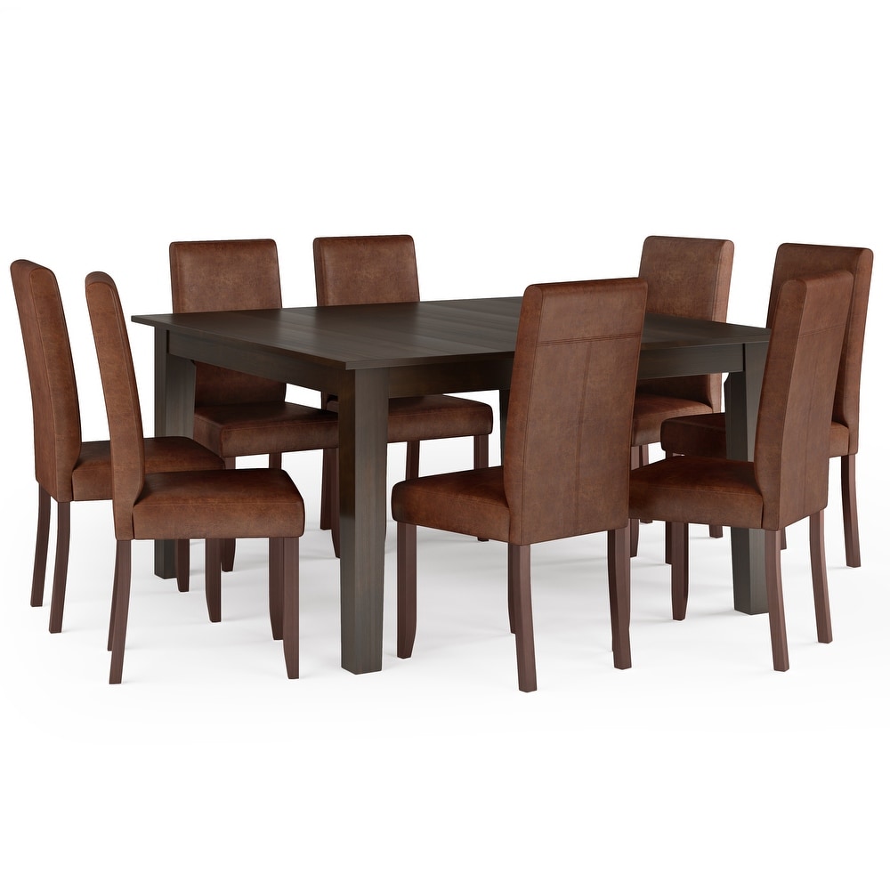 WYNDENHALL Normandy Transitional 9 Pc Dining Set with 8 Upholstered Parson Chairs and 54\