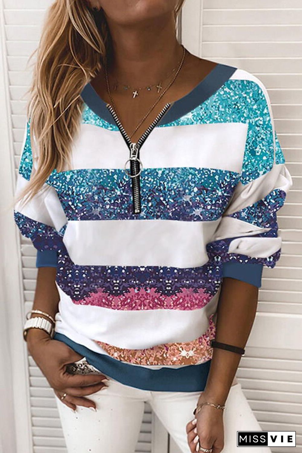 Striped Gradient Color Long Sleeve Sweatshirt