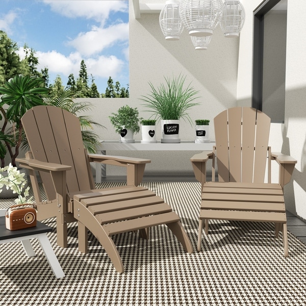 Polytrends Laguna Hdpe All Weather Outdoor Patio Foldable Adirondack Chairs With Ottomans (5Piece Set)