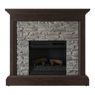 StyleWell Whittington 40 in. W Freestanding Electric Fireplace with Gray Faux Stone in Weathered Brown 150809