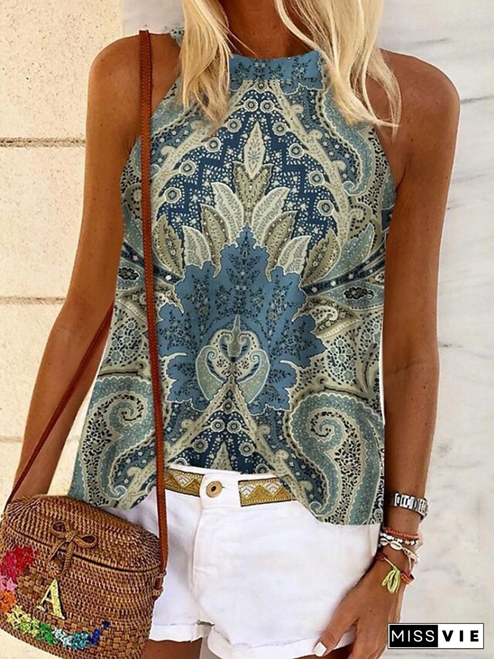 Casual Halter Ethnic Loose Tanks & Camis