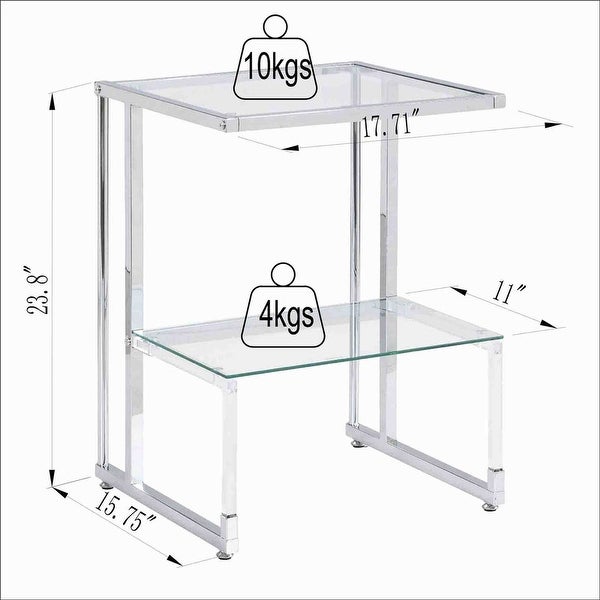 Grondin Contemporary Style 2-Tier End Table Sofa Side Table with Tempered Glass Shelves and Metal Frame