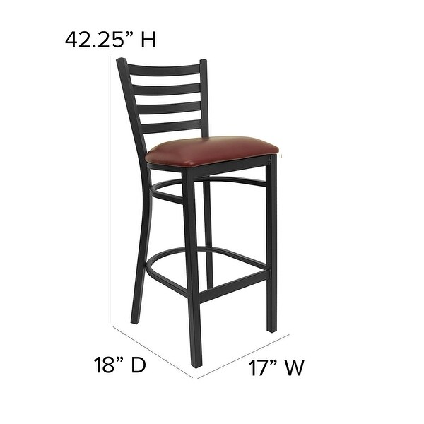 HERCULES Series Black Ladder Back Metal Restaurant Barstool - Burgundy Vinyl Seat