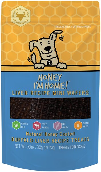 Honey I'm Home Mini Liver Wafers Natural Honey Coated Buffalo Dehydrated Dog Treats， 5.29-oz bag