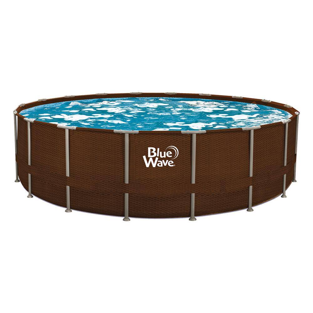 Blue Wave Mocha Wicker 18 ft. Round 52 in. Deep Metal Frame Swimming Pool Package NB19907