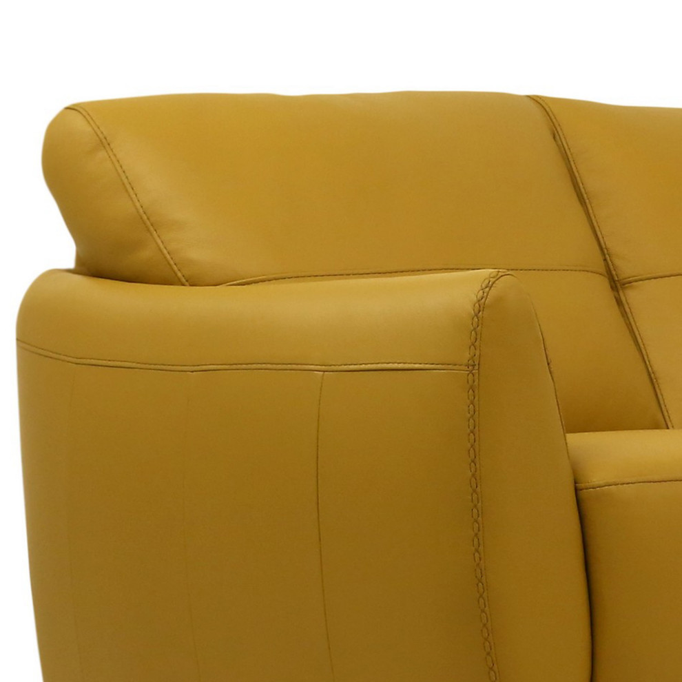 Leather Upholstered Loveseat With Tapered Block Feet And Flared Arms Yellow   Contemporary   Loveseats   by VirVentures  Houzz