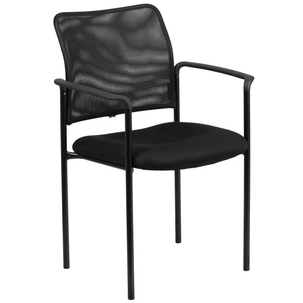 Flash Furniture Black Mesh Comfortable Stackable Steel Side Chair with Arms