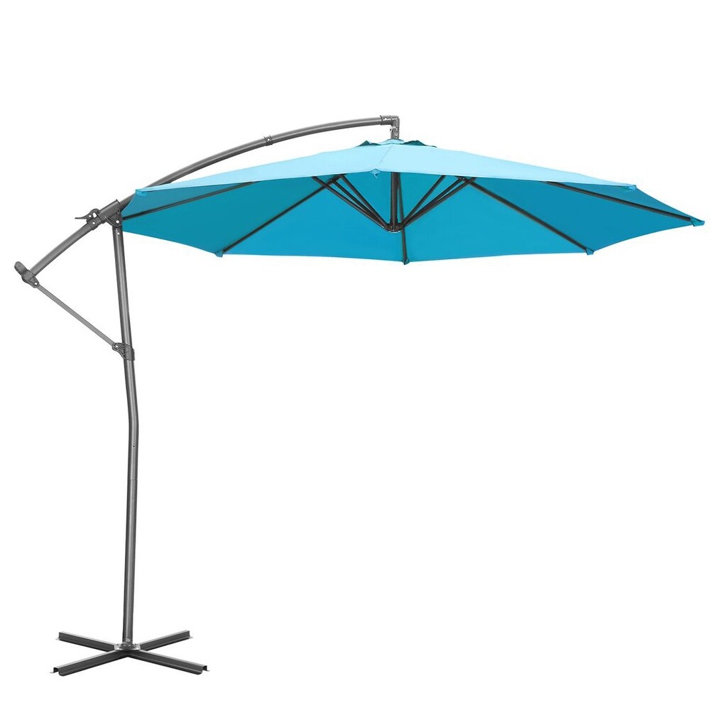 Zenova 10FT Patio Offset Umbrella with 360 Degree Rotation and Cross Base