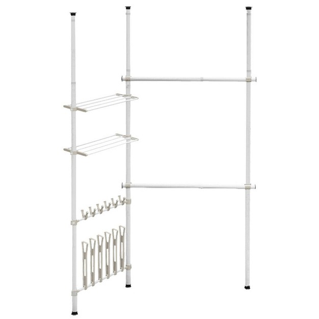 Costway Double 2 Tier Telescopic Garment Rack Cloth Closet Organizer W shoe Rack amp Shelf