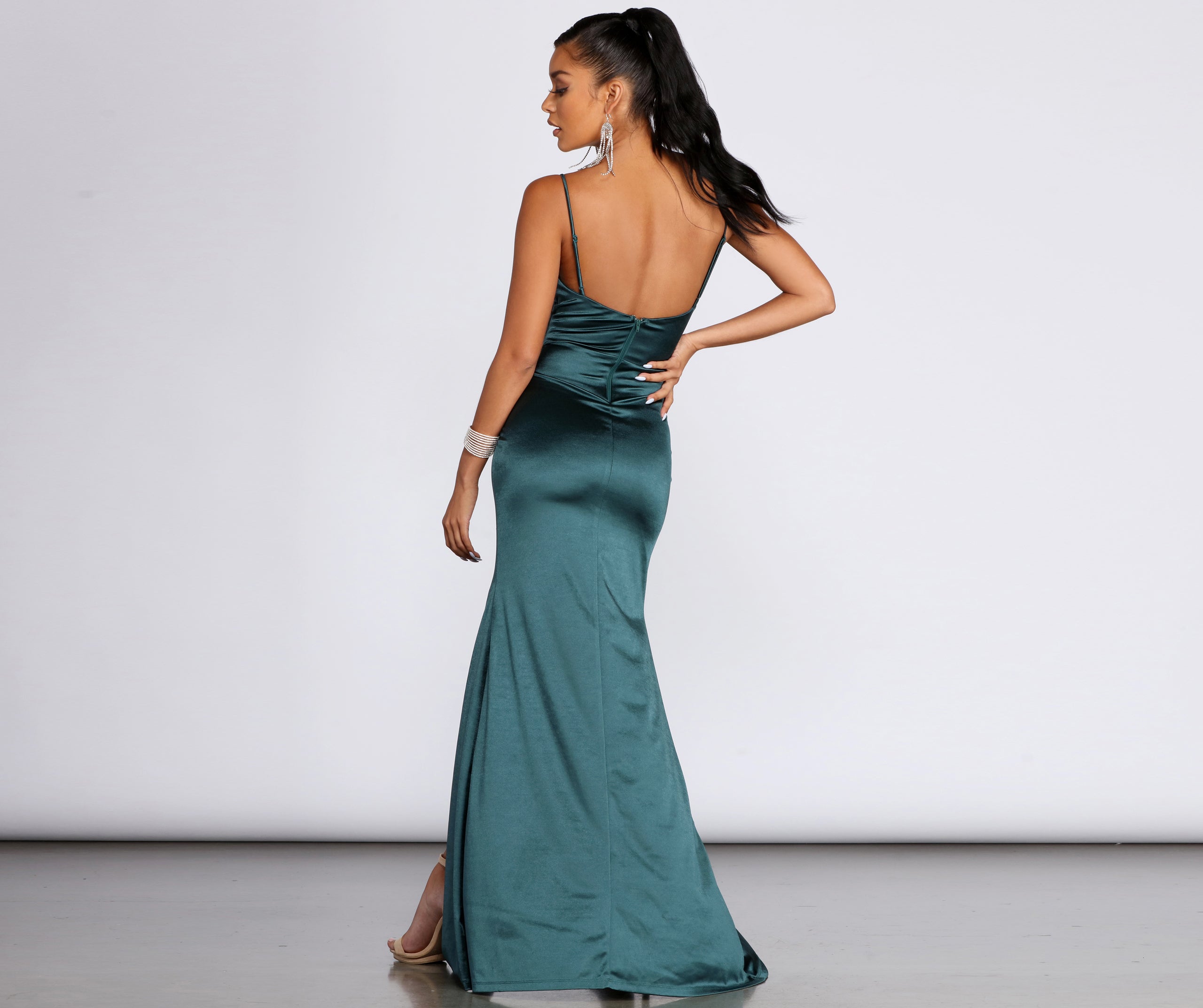 Karen Satin Wrap Formal Gown