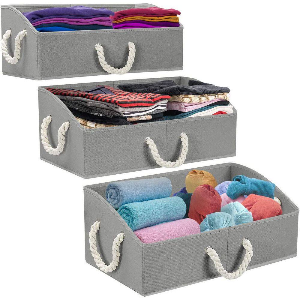 Sorbus 8.25 in. H x 11.50 in. W x 20 in. D Gray Trapezoid Fabric Cube Storage Bin with Carry Handles 3-Pack BSKTBIN-BI