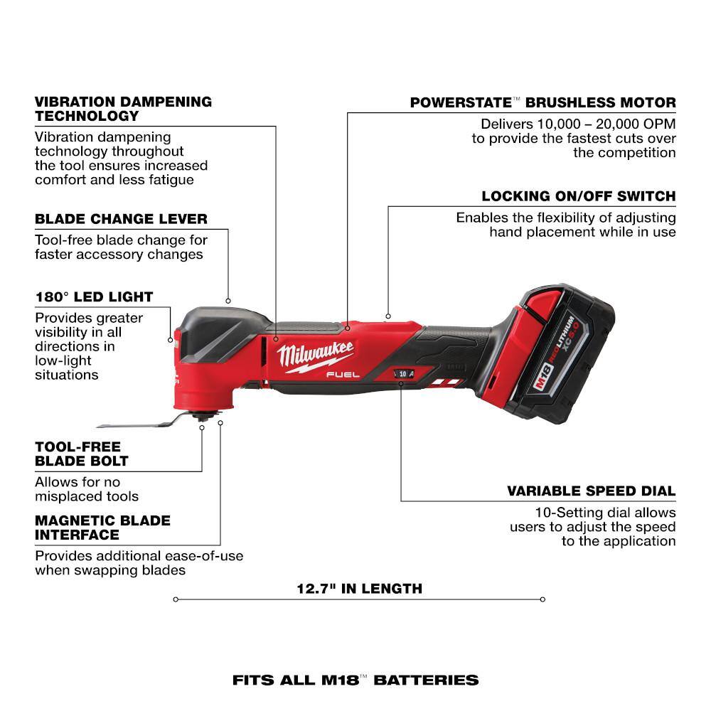 MW M18 FUEL 18V Lithium-Ion Cordless Brushless Oscillating Multi-Tool Kit with LED Search Light and (2) 6.0Ah Batteries 2836-21-2354-20-48-11-1862