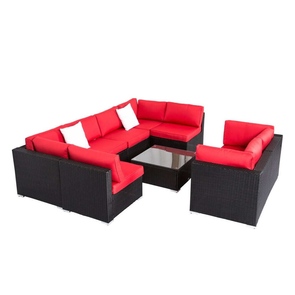 Kinbor 9 piece Outdoor Furniture Patio Sectional Sofa  weather Rattan Wicker Chat Set w/Cushions Patio Indoor