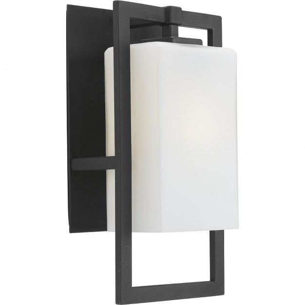 Progress Lighting Jack Collection 1 light Outdoor Sconce Porcelain Textured Black Etched Umber Flax Glass Shade