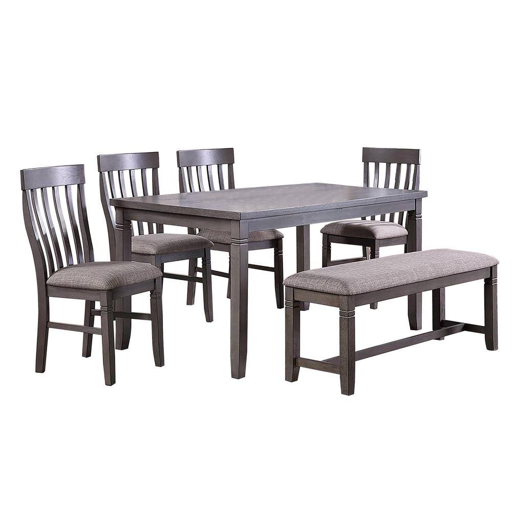 Venetian Worldwide 6-Piece 60 In. Gray Wood Top Dining Set with Bench VP-F2605