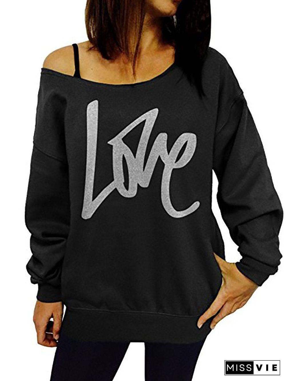 Letter Printed Love One Shoulder Sweatshirt