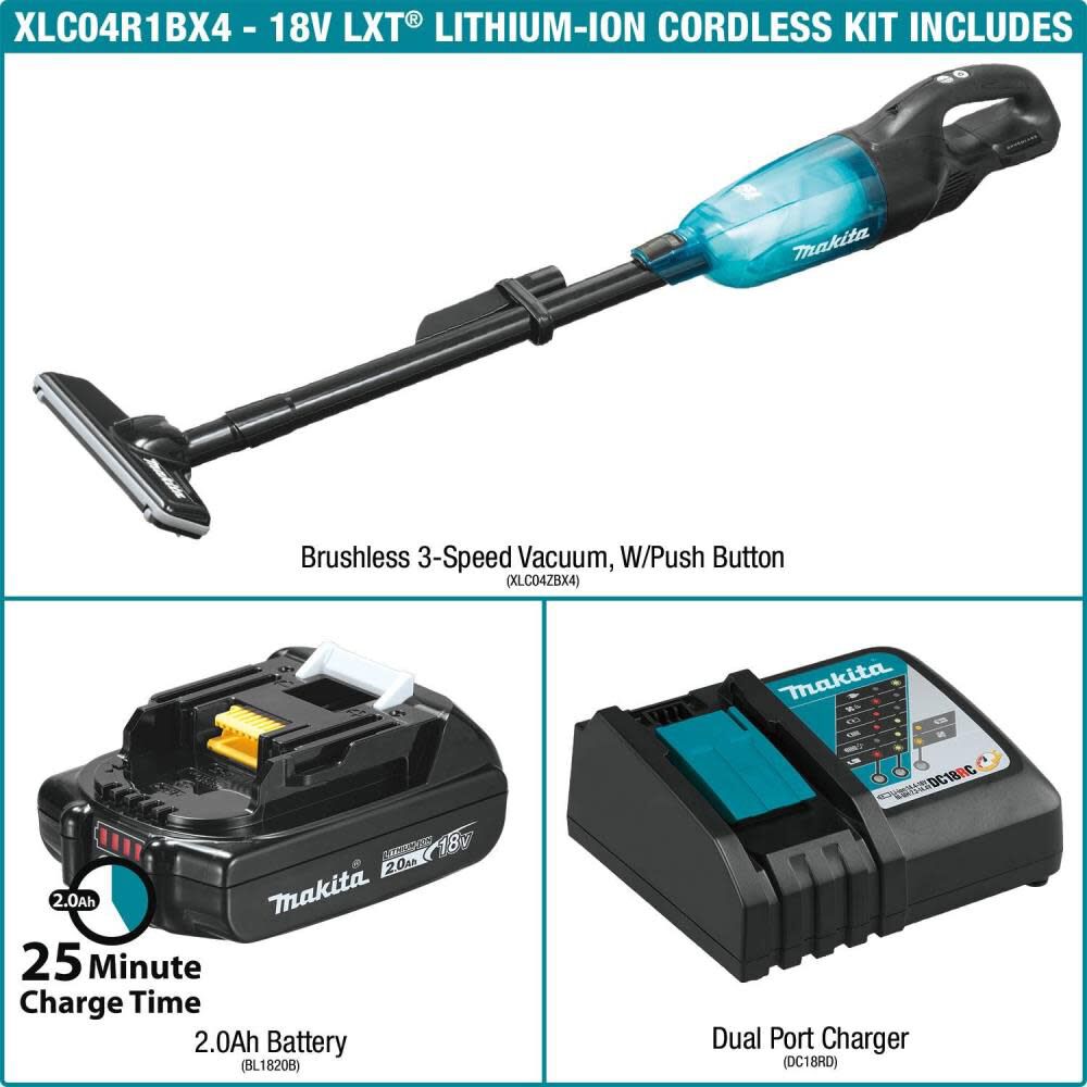 Makita 18V LXT Compact Vacuum Kit with Push Button XLC04R1BX4 from Makita