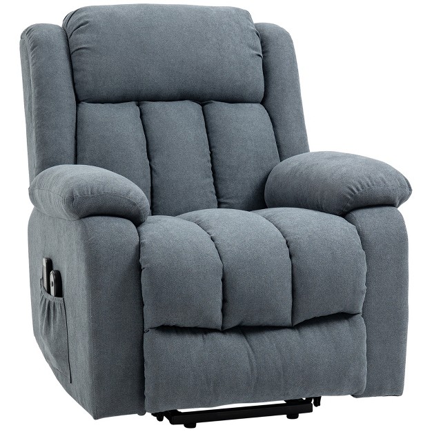 Homcom Power Lift Chair For Elderly Big And Tall With Massage Linen Fabric Upholstered Recliner Sofa Chair With Remote Control Side Pockets Gray