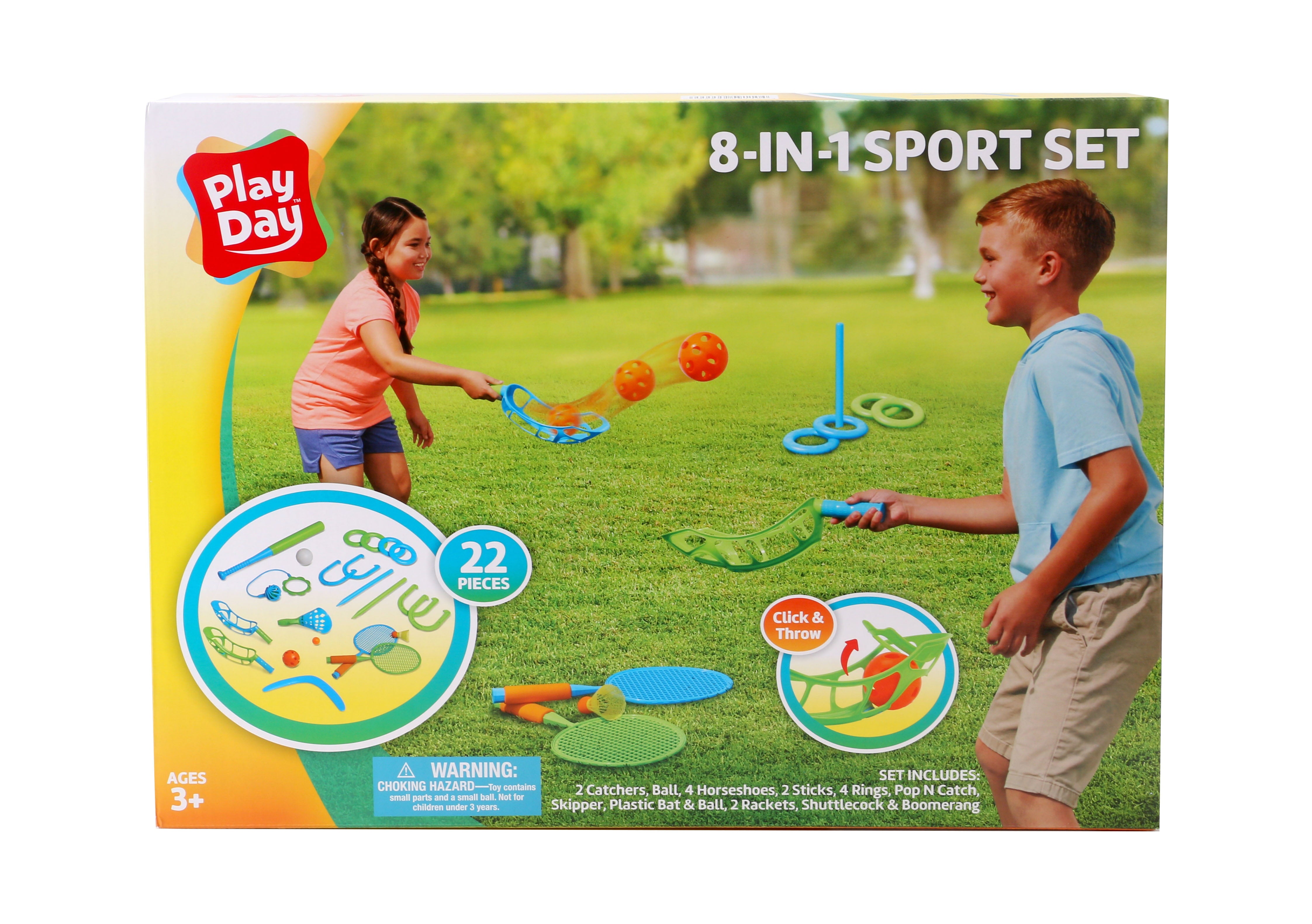 Play Day 8-in-1 Combo Lawn Game Sport Set， 22 Pieces， Children Ages 3+