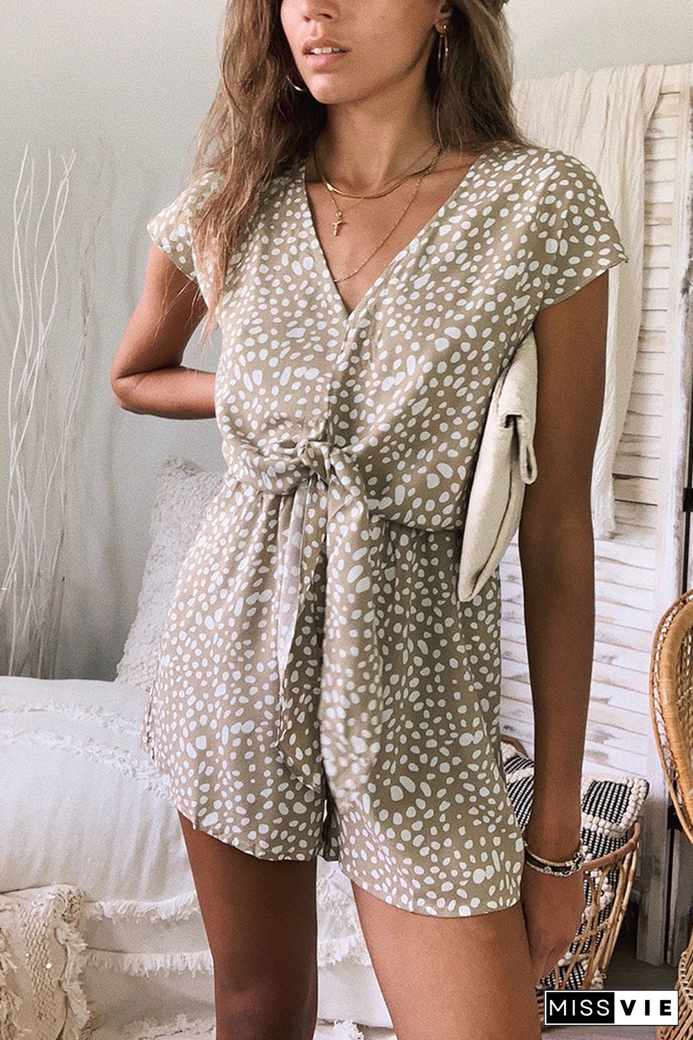 Front Tie Spot Print Romper