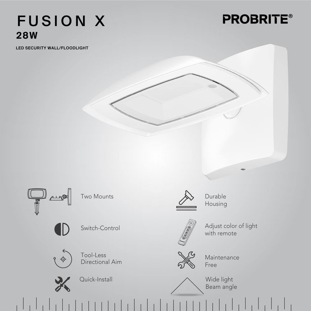 PROBRITE 150W Equivalent Integrated 5 Color Adjustable LED White Outdoor Wall PackFlood Light 3000 Lumens FSNX28-5CCT-WH