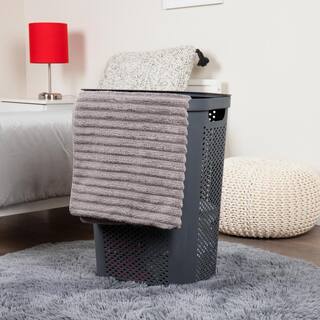 Mind Reader Basket Collection Laundry Hamper 60 Liter (15kg33lbs) Capacity Cut Out Handles Attached Hinged Lid Gray HBIN60-GRY