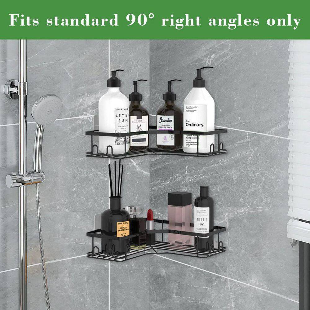 Dracelo 2-Pack Black Adhesive Stainless Steel Corner Shower Caddy Storage Shelf B0B77CSL7Z