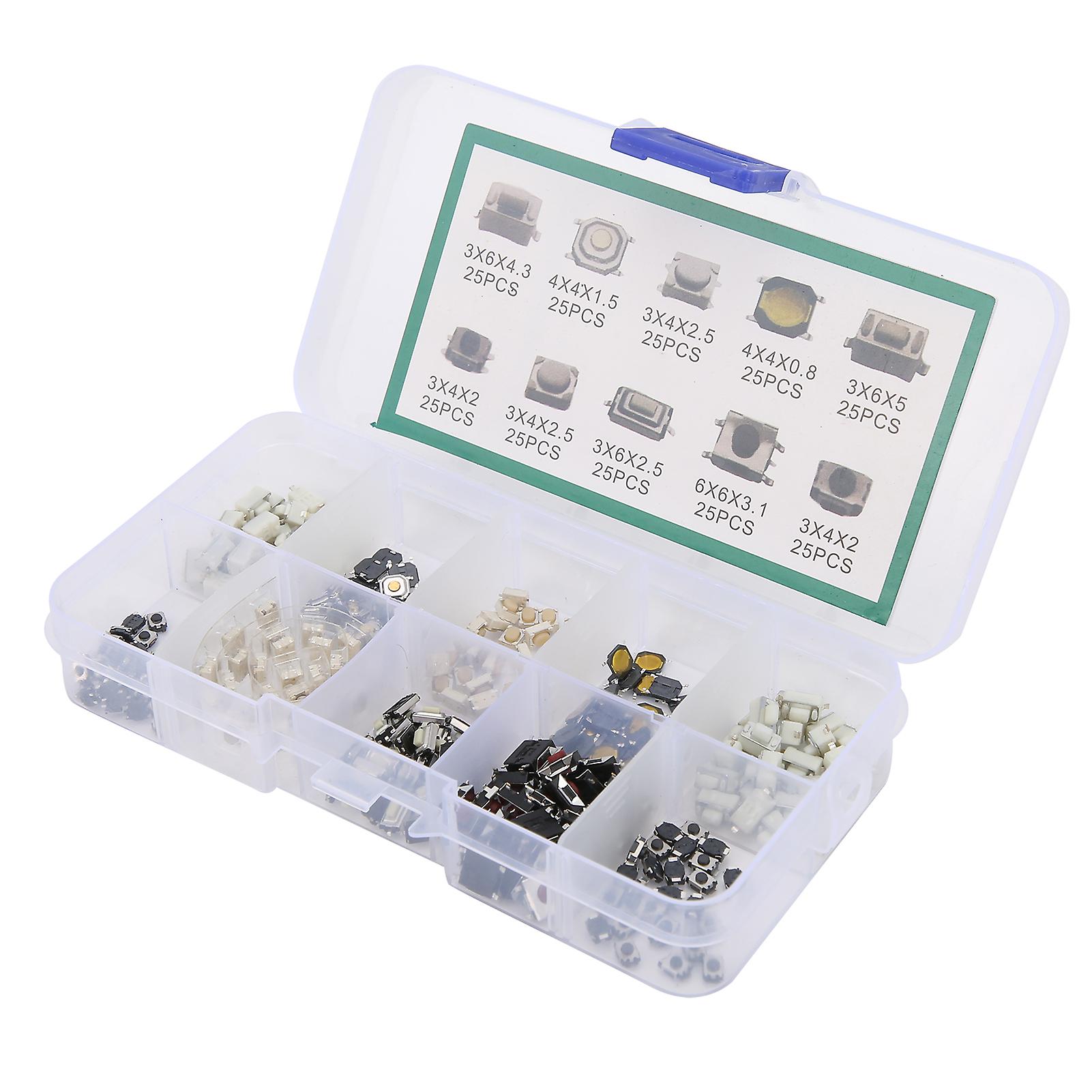 250pcs Tactile Push Button Switch 10 Types Micro Switch Kit For Diy Electronic Products