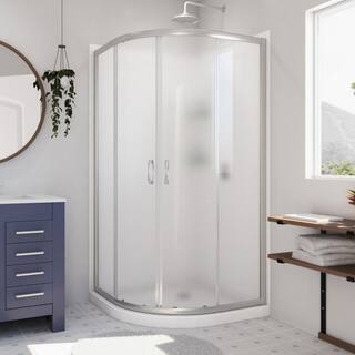 DreamLine Prime 36 in. x 76-34 in. Semi-Frameless Corner Sliding Shower Enclosure in Brushed Nickel with Base and Backwall DL-6153-04FR