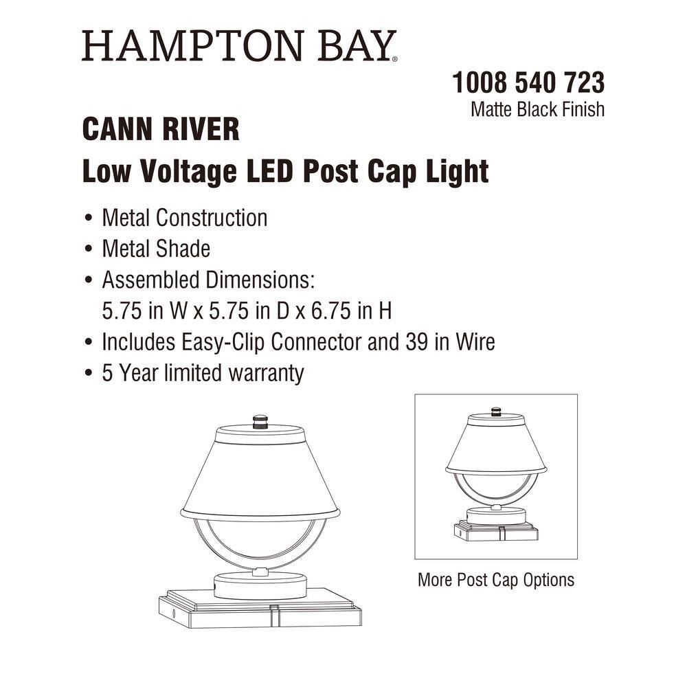 Hampton Bay Cann River 6.75 in. H Low Voltage Black Aluminum Hardwired Outdoor Weather Resistant Pier Mount Light Integrated LED HSP1801LX-02MB